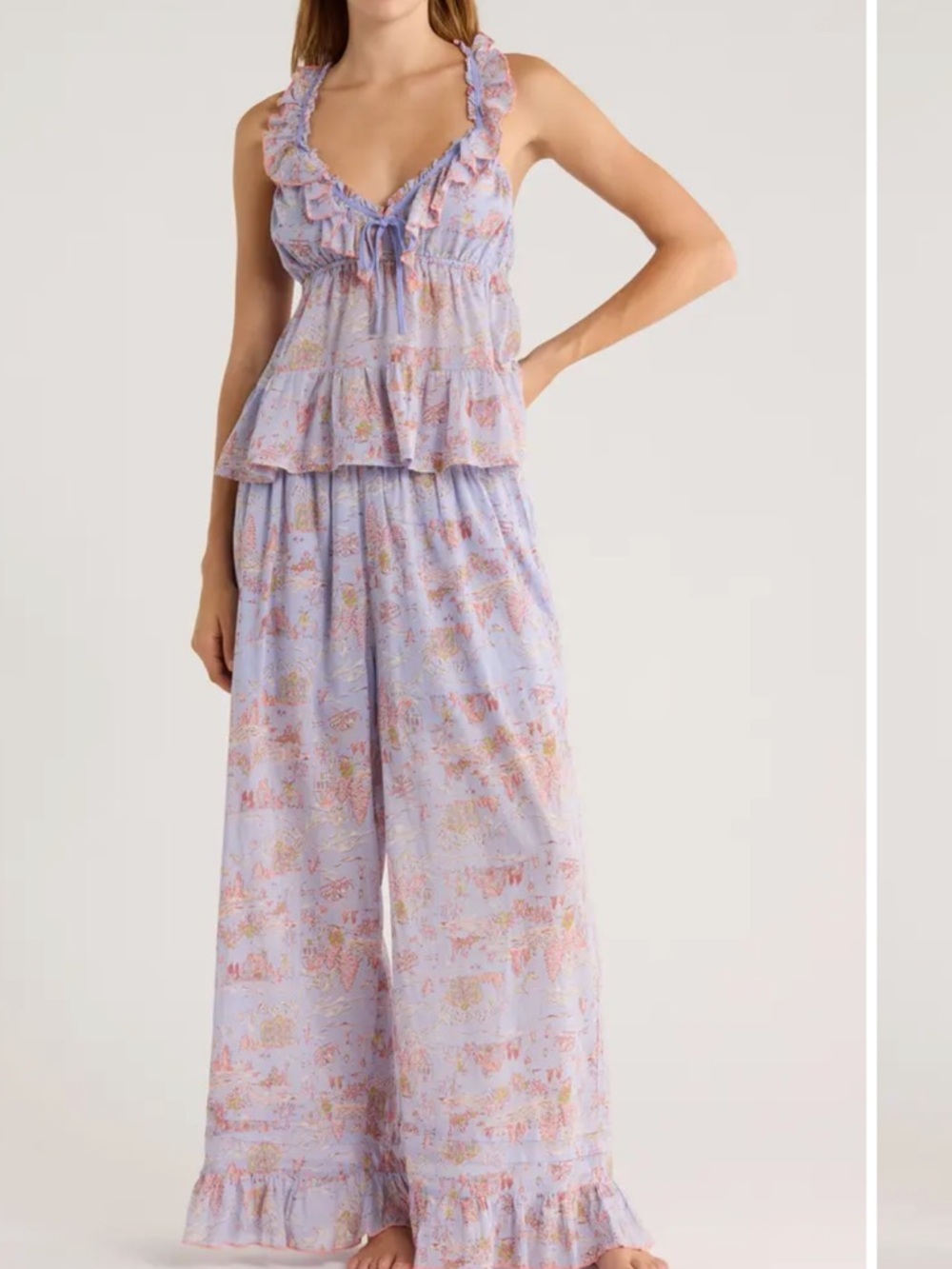 Free People Tangled Lights Ruffle Pajamas Plum